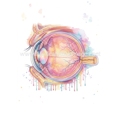 Sagittal Section of the Eye in Watercolour Illustration Funky Style