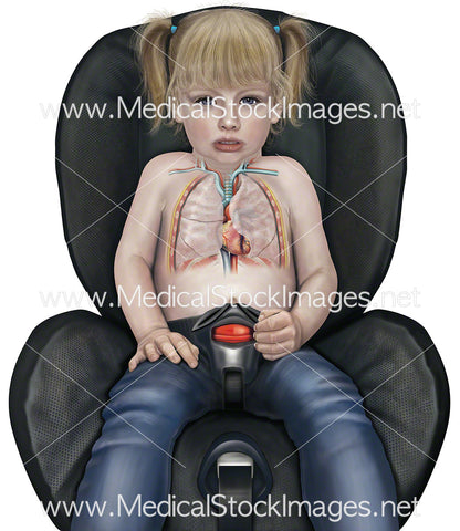 Child in Car Seat Lungs and Heart Anatomy