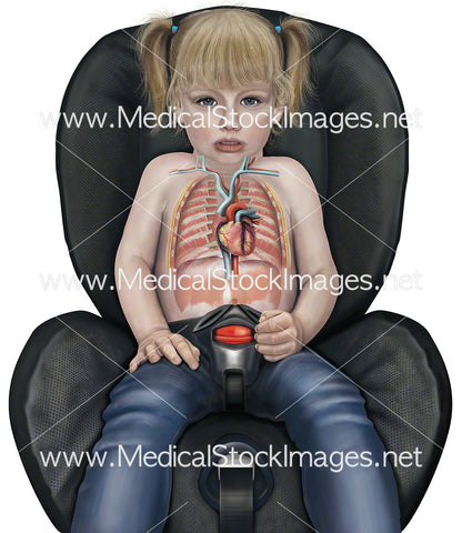 Child in Car Seat with Heart Anatomy